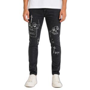 MNML X Terry Urban Mens 31 Black Grafitti Ankle Zipper Buttonfly Skinny Jeans